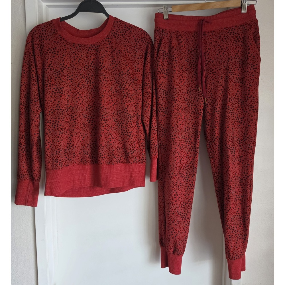 Sundry Star Print Lounge Set - Red, Black Micro Star Sweatshirt Joggers - Size 1